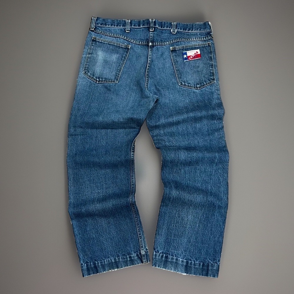 Vintage 70s Texas Scovile Faded Indigo Distressed Wide Leg Denim Jeans 38x29